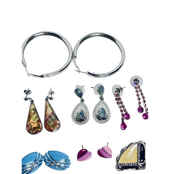 Lot Of 10 Silver Tone Pierced Earrings (6137) - Picture 3 of 5